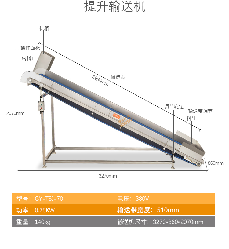 凈菜加工流水線中的提升輸送機